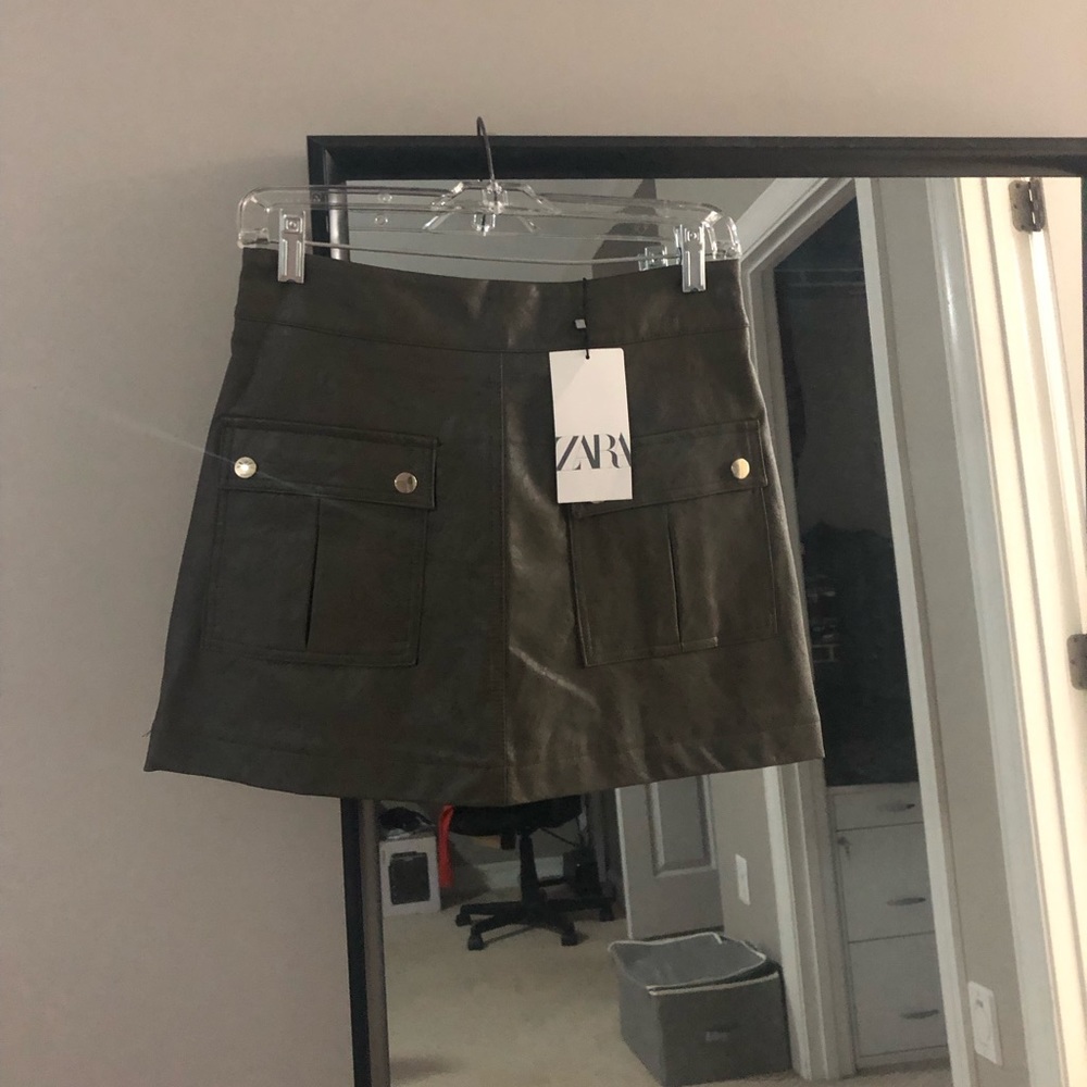 SALE TODAY ONLY ! Zara leather olive green mini skirt / skort